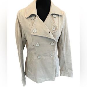 H & M tan double breasted button front cotton blend jacket size 8.